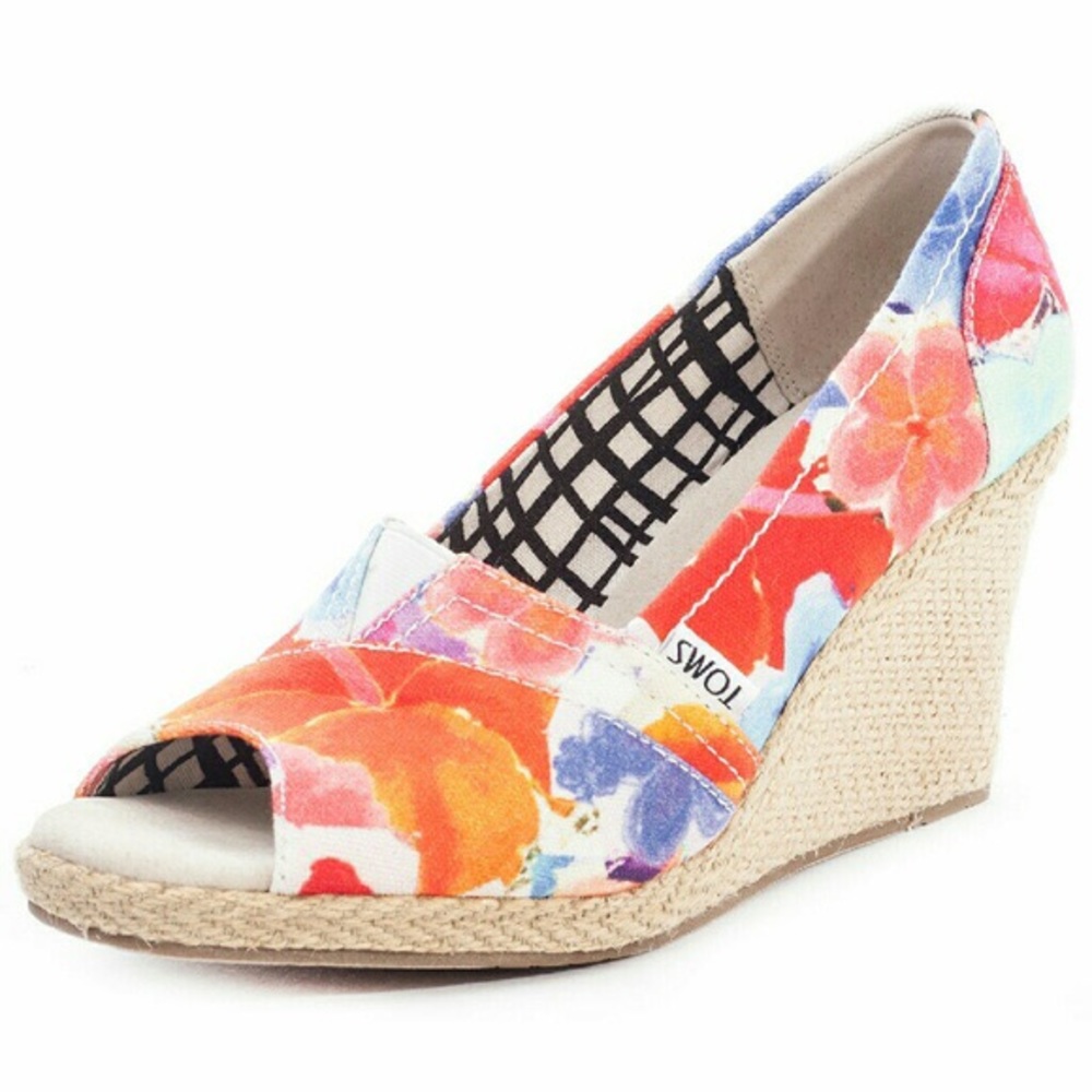 Toms Corbel floral wedge shoes sz 8 EUC
